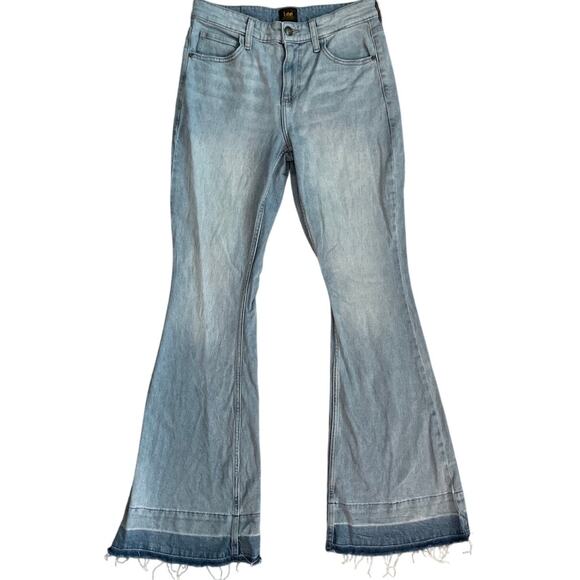 Lee‎ Vintage Modern Stretch High Rise Ombre Flare Frayed Hem Jeans Size 4 - Picture 1 of 8